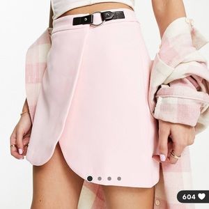 ASOS Light Pink Wrap Mini Skirt with buckle